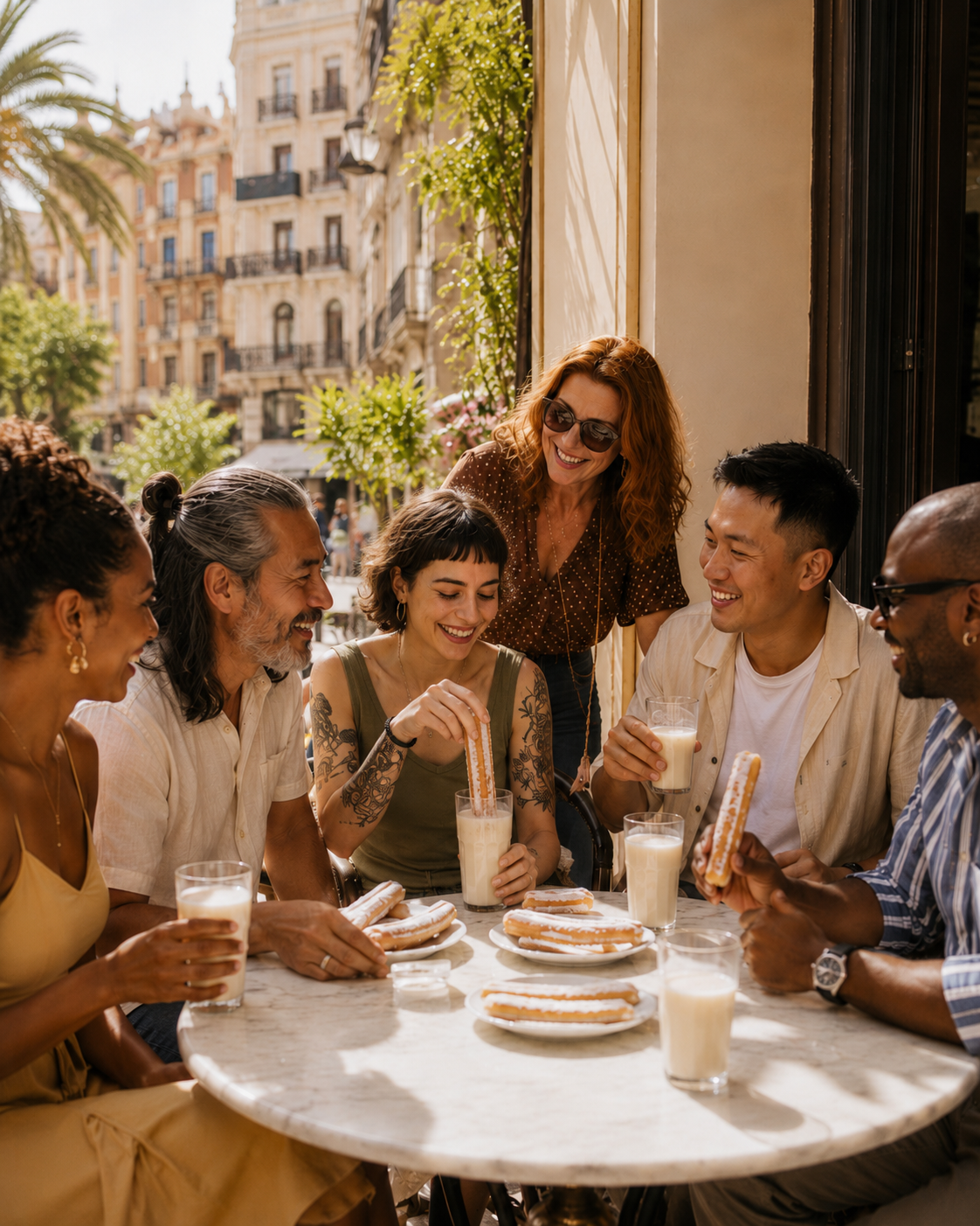 Horchata and fartons on a sunny terrace