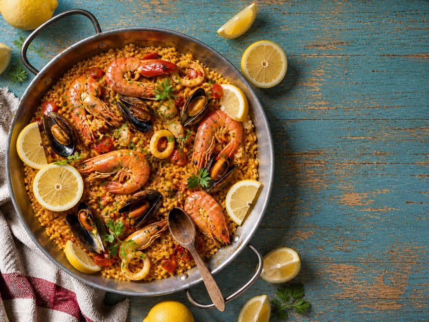 Traditional Valencian seafood paella